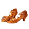Zapatos de baile latino para mujer color café, zapatos de baile para adulto de tacón medio-alto y suela blanda, zapatos de práctica de verano para mujer