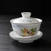 Conjunto de Chá Kung Fu de Porcelana Branca com Paisagem Pintada à Mão Cerâmica Esmaltada Gaiwan, Bule e Xícaras, Conjunto Completo de Utensílios de Chá Brancos Puros