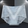 Ropa interior femenina de encaje bacteriostático, sexy, transparente, de cintura media, hueca, transpirable, cómoda, de algodón puro, con entrepierna y cadera, talla grande