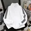 Chaqueta Clásica de Forro Polar con Tres Rayas para Otoño e Invierno, Cuello Alto, Sudadera Deportiva Casual, Mismo Estilo para Jóvenes Hombres y Mujeres, Cierre de Cremallera, Cárdigan, Moderno