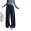 Calça de moletom larga cinza escuro nova para 2026 com cós elástico e cordão, calça esportiva casual de perna reta que afina, comprimento até o chão
