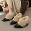 Botas de Cano Curto Peludas Estilo Coreano com Salto Alto Grosso e Forro de Lã para Aquecimento, Botas da Moda, Novas Botas de Bico Fino para Outono e Inverno 2026