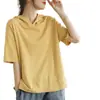 Sudadera con capucha de manga corta de algodón para mujer 2026 Verano Corte holgado Color liso Bordada Camiseta Top para usar por encima