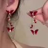 Acácia Feijão Vermelho ~ Retrô Outono e Inverno Brincos de Argola com Contas Vermelhas Design Feminino Brincos com Franjas Brincos Únicos