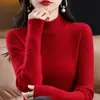 Novo top canelado feminino slim fit de gola alta meia, suéter de tricô para outono e inverno, adequado para usar por cima e como camada base, fino