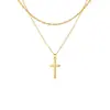 Collar Cruz Corona con Incrustaciones de Circonita Creativo Personalizado Chapado en Oro de Latón Transfronterizo Europeo y Americano para Mujer