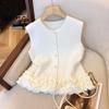 Na foto real ~ Mercadoria europeia estilo pequeno perfumado estilo estrangeiro colete sem mangas que rejuvenesce colete colete bainha feminina renda de cogumelo costura fivela de bolsa