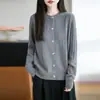 Cárdigan de punto de lana pura estilo perezoso para mujer, gris, tejido de ochos, cuello redondo, holgado, suave y cálido, abrigo suéter top