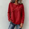 Moda Femenina Europea y Americana 2026 Sitio Independiente de Amazon Otoño Nuevo Cuello Redondo Encaje Patchwork Manga Larga Camiseta Top Casual