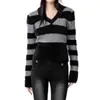 2026 Camisa Base Rayada de Bloques de Color de Gama Alta Taobao Más Vendida Suéter de Manga Larga de Estilo Simple Ajustado Rayado con Cuello en V para Mujer