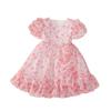 Vestido Floral Estilo Pastoral para Meninas Cruzando Fronteiras Comprimento Médio Estampado Moda Praia Infantil Saia Fresca