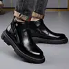 Botas Martin de Otoño e Invierno Moda Botas Chelsea de Cuero con Forro Polar Cálidas Cremallera Lateral Botines Casuales Combinan con Todo Botas para Hombre