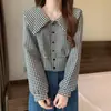 Camisa de Cuello de Muñeca de Espiga para Mujer Otoño e Invierno 2026, Camisa de Nicho con Nuevo Diseño, Top Corto Retro de Manga Larga