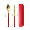 Set de Cubiertos Portátil Cuchara, Tenedor y Palillos de Acero Inoxidable Juego de Tres Piezas Cubiertos Japoneses de Aspecto Elegante Juego de Cuchara y Palillos para Estudiantes
