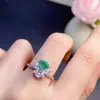 Anel de Esmeralda Natural Pedra 6*6mm, Tamanho Ajustável, Não Precisa Ser Dimensionado para Caber na Circunferência do Dedo, Cravação em Prata S925, Acabamento Fino, Processo de Galvanoplastia
