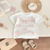Camiseta Infantil com Laço 0-5 Anos Verão Youyou Home Menina Top com Letra Roupas de Verão para Crianças Tendência e Doce