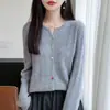 Cárdigan de punto de lana pura abotonado de colores para mujer, cuello redondo, manga larga, suave, adelgazante, versátil, top cálido