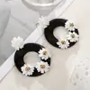 Aretes de Flor de Rafia Transfronterizos, Aretes de Corona Tejidos a Mano, Aretes de Margarita Festivos Estilo Bohemio