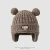 Chapéu de Proteção para Ouvidos Infantil com Orelhas de Urso Fofas Outono Inverno Chapéu com Letra da Sorte Chapéu Quente para Bebês Meninos e Meninas