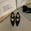 Combinando con falda, Zapatos de mujer de tacón de cuña de punta fina de gamuza estilo coreano 2026 con hebilla de una tira, Zapatos Mary Jane para mujer