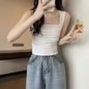 Chaleco Base Plisado de Cuello Cuadrado para Mujer Verano Estilo Coreano 2025 Nuevo Ajustado Adelgazante Estilo Dulce y Hot Top Interior