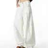 Jeans branco retro americano de cintura alta com perna curva, unissex, com design high-street, corte solto, efeito emagrecedor e uma silhueta fluida de perna larga