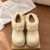 2026 Novos Sapatos Casuais de Pelúcia com Solado Grosso Femininos Sapatos de Algodão Retrô Botas de Neve Aumenta Altura Pelo Inverno Bege Roupas de Fora Quente