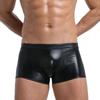 Ropa interior para hombre de bloque de color europeo y americano, cintura baja, imitación cuero, ropa interior sexy, bóxer sexy con bolsa convexa en U, bóxer