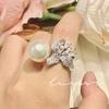 Anillo de Perla de Cuentas de Nicho Grace Gaoding para Mujer, Flor Completa de Circonita Diamantada, Índice con Perla Blanca Australiana Fresca