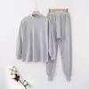 Roupa térmica masculina de gola redonda para o outono e inverno, calça comprida solta, roupa íntima vermelha
