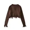 Suéter Tejido Sexy Elegante Desgastado con Flecos para Chica Caliente Otoño Nuevo Estilo Versátil Holgado Corto Tejido para Mujer