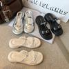 Zapatillas de Noche para Mujer Verano 2025 Nueva Llegada Estilo Francés Sandalias plateadas Playa Mar Tacón Grueso Lazo Zapatos de Mujer