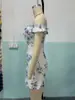 Vestido de vacaciones para mujer hecho a medida 2026 más vendido en Amazon estilo europeo y americano estampado floral azul con mangas con volantes