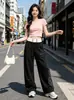 Pantalones Deportivos Holgados de Hip-Hop Estilo Calle Americano para Hombres y Mujeres con Cintura Doble y Diseño Desgastado de Pierna Recta Casuales