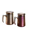 Taza de té martillada de titanio puro con tapa y asa, elegante vaso de agua para oficina, taza de metal de alta calidad para regalo, taza de té de negocios para hombres