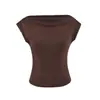 Camiseta casual raglán de manga corta elástica, estilo nicho ajustado, cuello barco para mujer, top simple de verano ajustado