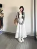 Falda Blanca de Corte A de Cintura Alta Talla Plus para Mujer, Temporada de Primavera, Falda de Pastel en Capas con un Estilo Suave, con Diseño Calado de Ganchillo