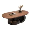 Mesa de centro de madeira maciça estilo italiano para sala de estar, mesa de chá de alta qualidade na cor nogueira, modelo novo oval pequeno estilo vintage