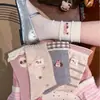 Meias Femininas Estilo Coreano Bordadas Rosa Meias Sem Costura Meias Fofas de Cachorro Cartoon Meias Femininas Estilo Universitário Color Block Meia de Cano Médio