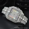 Relógio de Pulso Quartz Quadrado Moderno com Tachas de Diamante e Números Romanos para Homens e Mulheres para Comércio Exterior