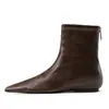 6383-1 Botas Femininas Retrô Esfregadas à Mão Emagrecedoras Versáteis Salto Baixo Salto Embutido Bico Fino Botas de Cano Curto