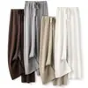 Pantalones de punto de lana para mujer, pierna ancha, engrosados para otoño e invierno, con caída fluida, blancos, de cintura alta, pierna recta, hasta el suelo, corte holgado y diseñados para usar como prenda exterior
