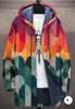 Jaqueta de Algodão com Forro de Fleece Estampa Digital Gato Moda Inverno 2025 Cardigan Casual Masculino com Zíper e Capuz