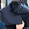 Camisa Polo Masculina de Seda de Gelo de Alta Qualidade, Manga Curta de Verão, Nova Cor Sólida, Top Camiseta Meia-Manga para Homens de Negócios de Meia-Idade