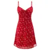Vestido de tirantes rojo estampado de verano para mujer estilo europeo y americano 26493