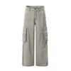 Pantalones de trabajo retro americanos multibolso desgastados para hombre, pantalones casuales holgados de pierna recta lavados punk de moda