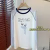 Camiseta de Algodón con Patrón Divertido de Copos de Nieve en Rayas Azules y Blancas, Corte Holgado, Bloques de Color, Cuello Redondo, Mangas Largas Raglán H051609