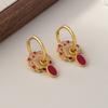 Pendientes Chinos Originales Estilo Nuevo Cristal Rosa Hebilla de Oreja Melocotón Turquesa Retro Pendientes de Esmalte Exquisitos de Alta Calidad para Mujer