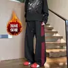 Pantalones largos casuales rectos a rayas estilo americano para hombre, otoño e invierno, forrados de polar, modernos, retro, holgados, de pierna ancha, pants deportivos