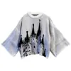 Suéter de punto jacquard bidimensional holgado de cuello redondo para hombre y mujer, tendencia otoñal e invernal transfronteriza de Harajuku, subcultura, manga larga, venta al por mayor